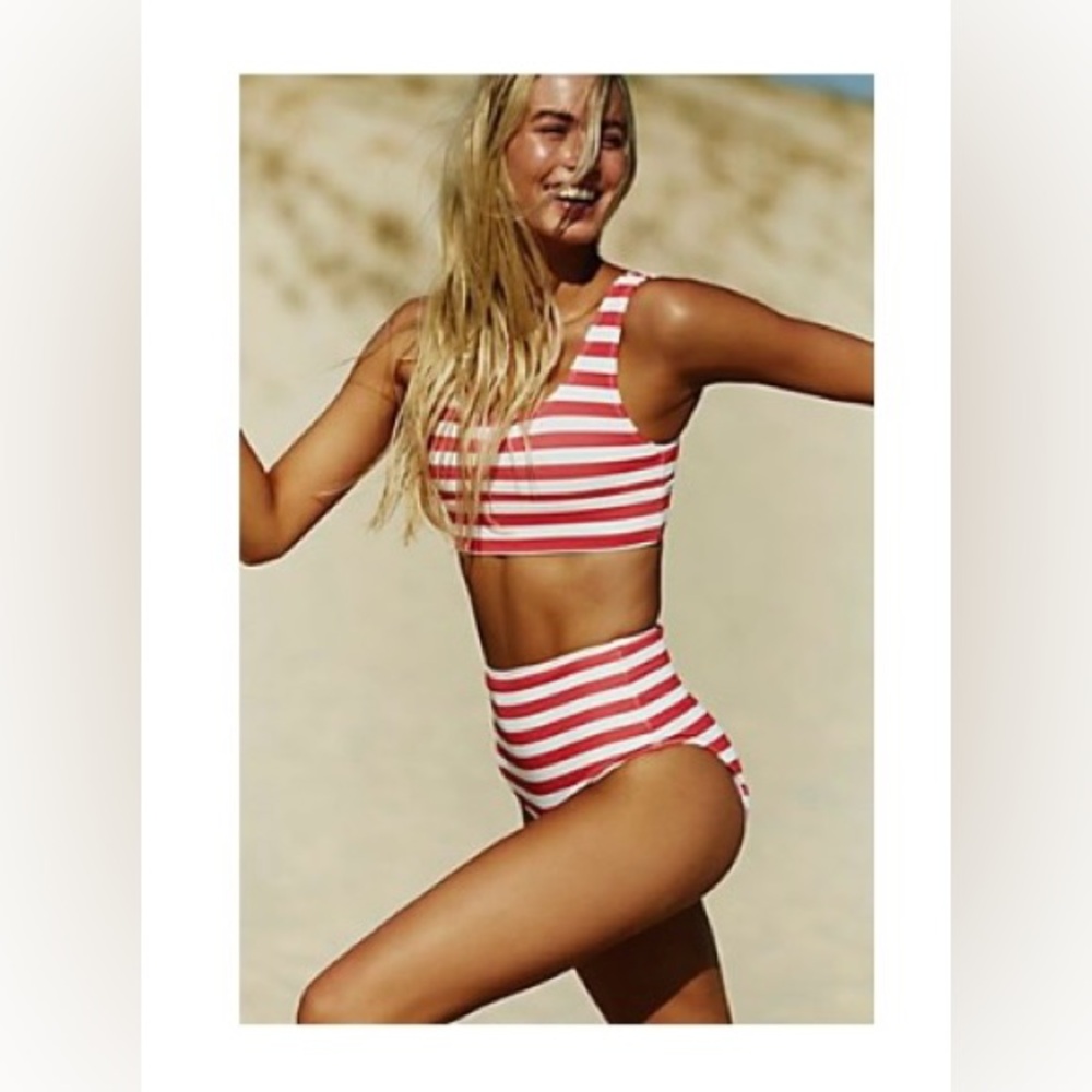 “It’s Now Cool” Red and White Striped Women’s Swim Set